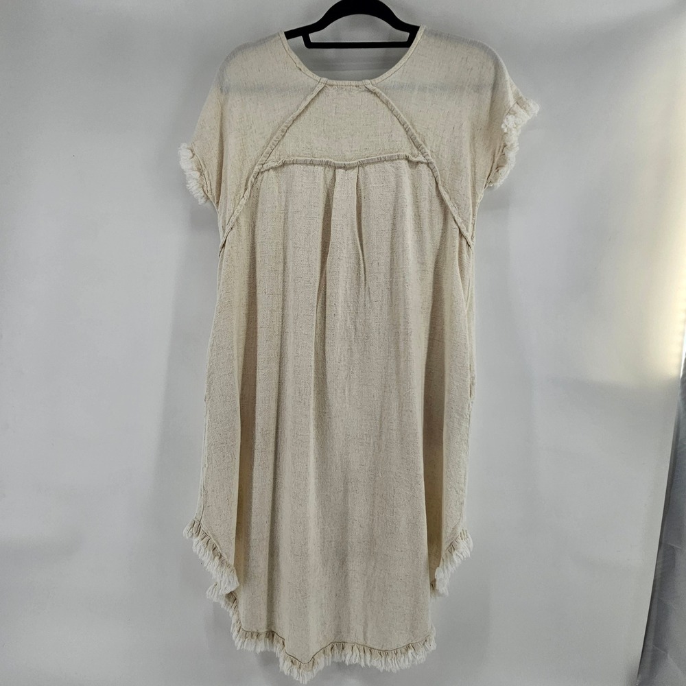 Boho Umgee Neutral Tunic Dress Fringe Casual Size S Cowgirl Western Capsule‎ - Picture 2 of 7